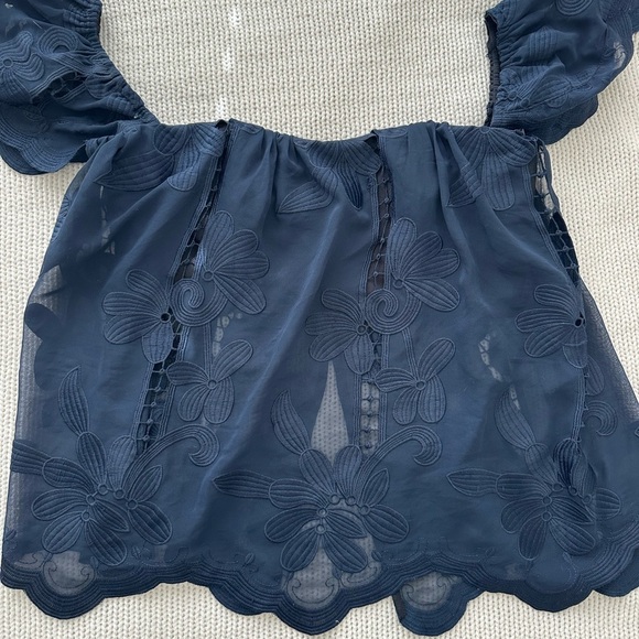 Lovers + Friends Navy Blue Lace Sheer Off the Shoulder Top Size M - Picture 3 of 8